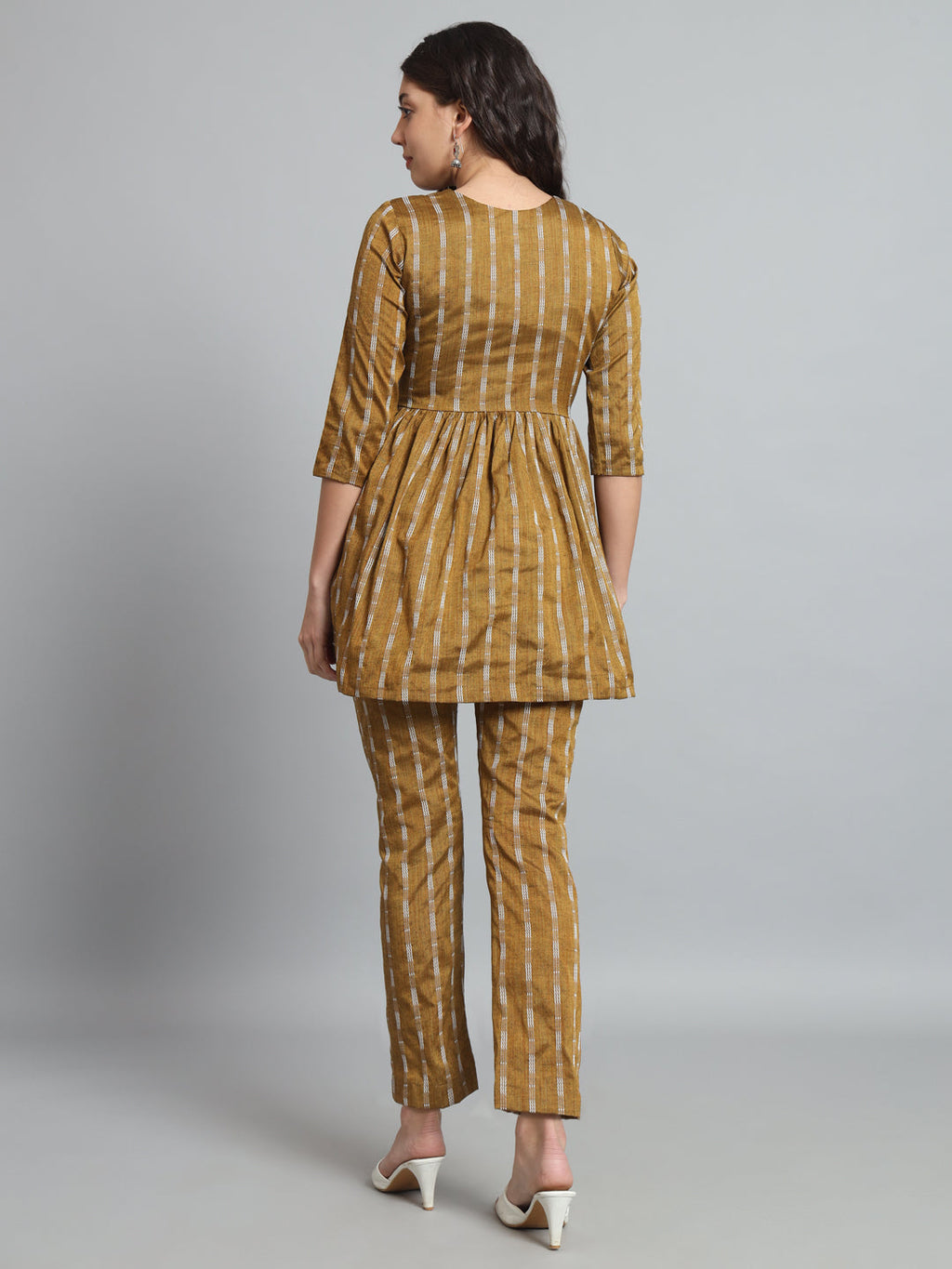 Mustard Cotton Rayon Co-Ord Set with 3/4 Sleeves