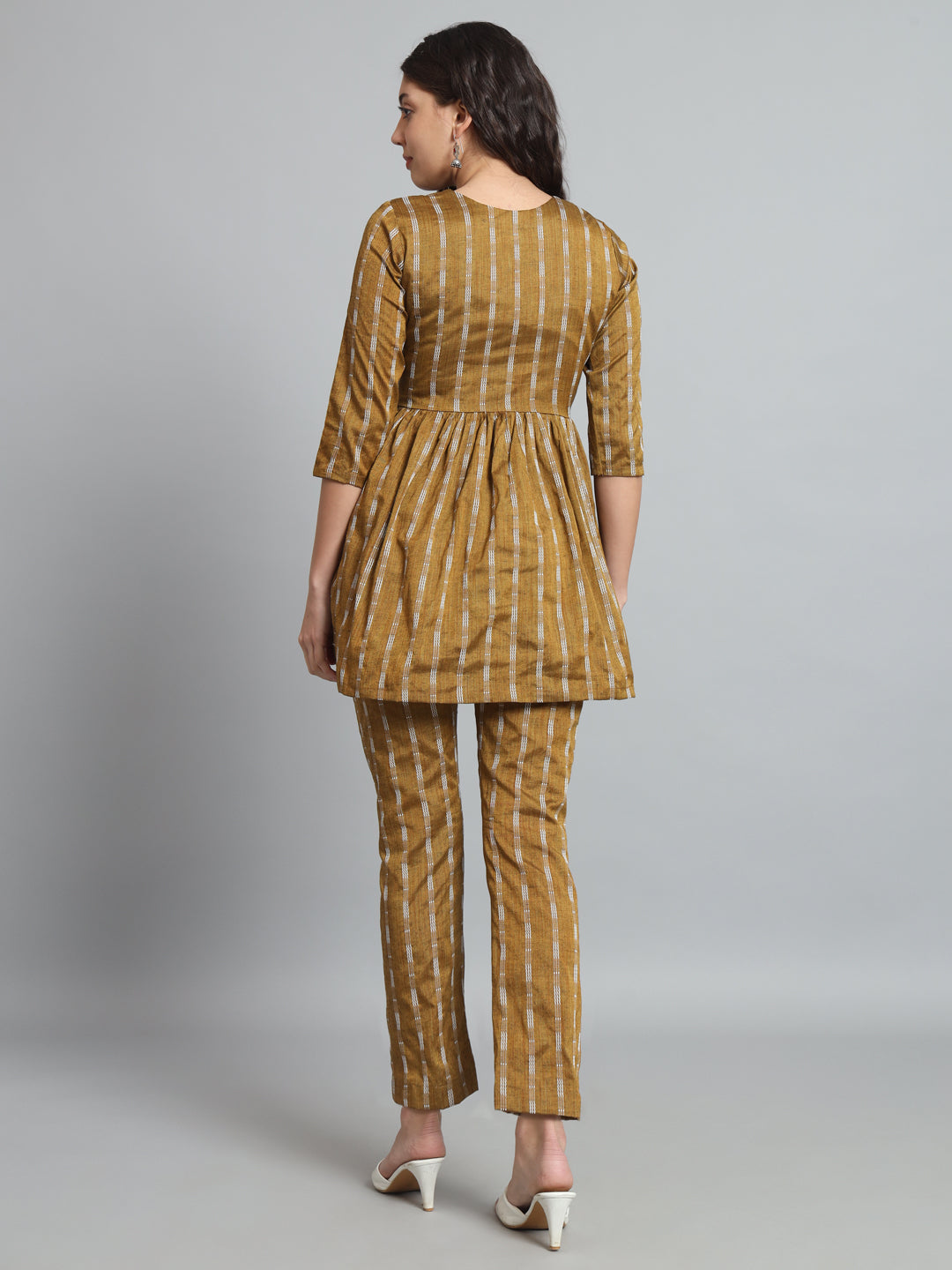 Mustard Cotton Rayon Co-Ord Set with 3/4 Sleeves