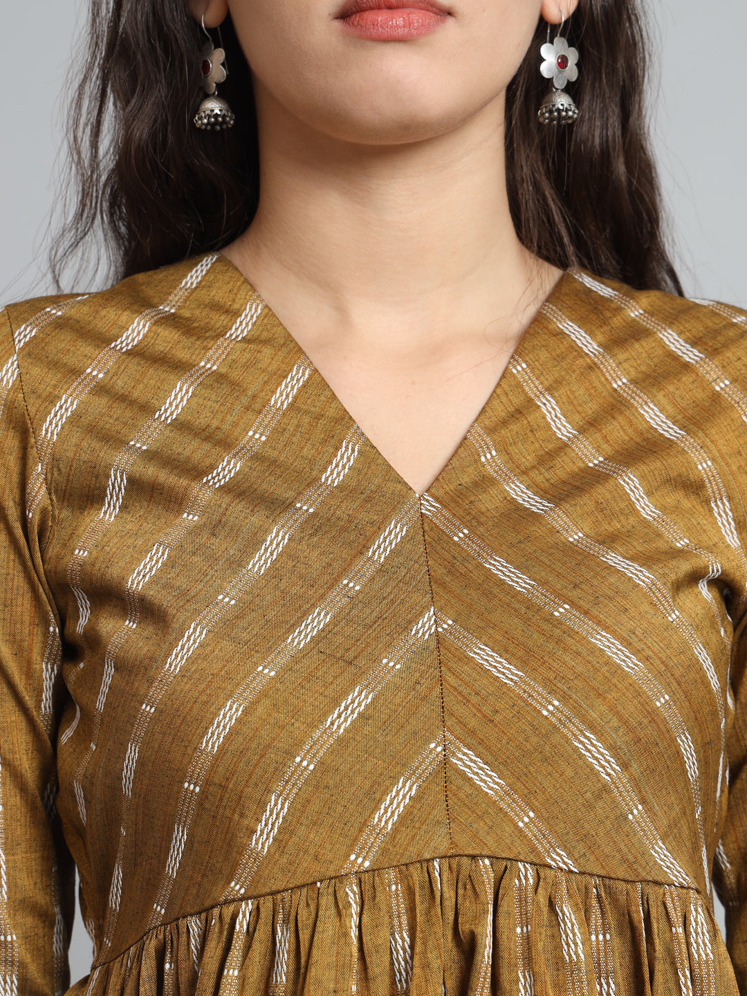 Mustard Cotton Rayon Co-Ord Set with 3/4 Sleeves