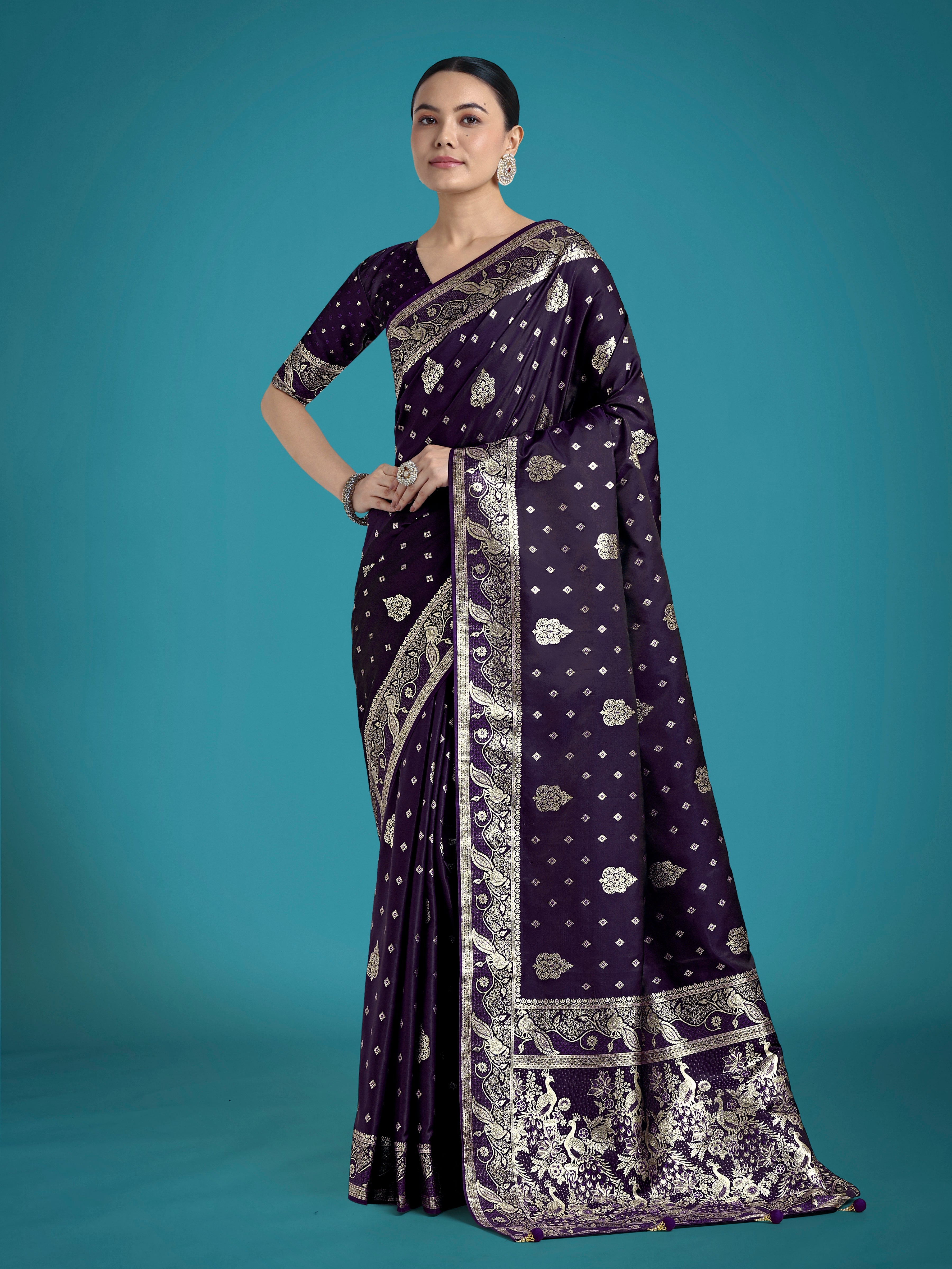 Traditional Purple Zari Woven Banarasi Satin Silk Saree