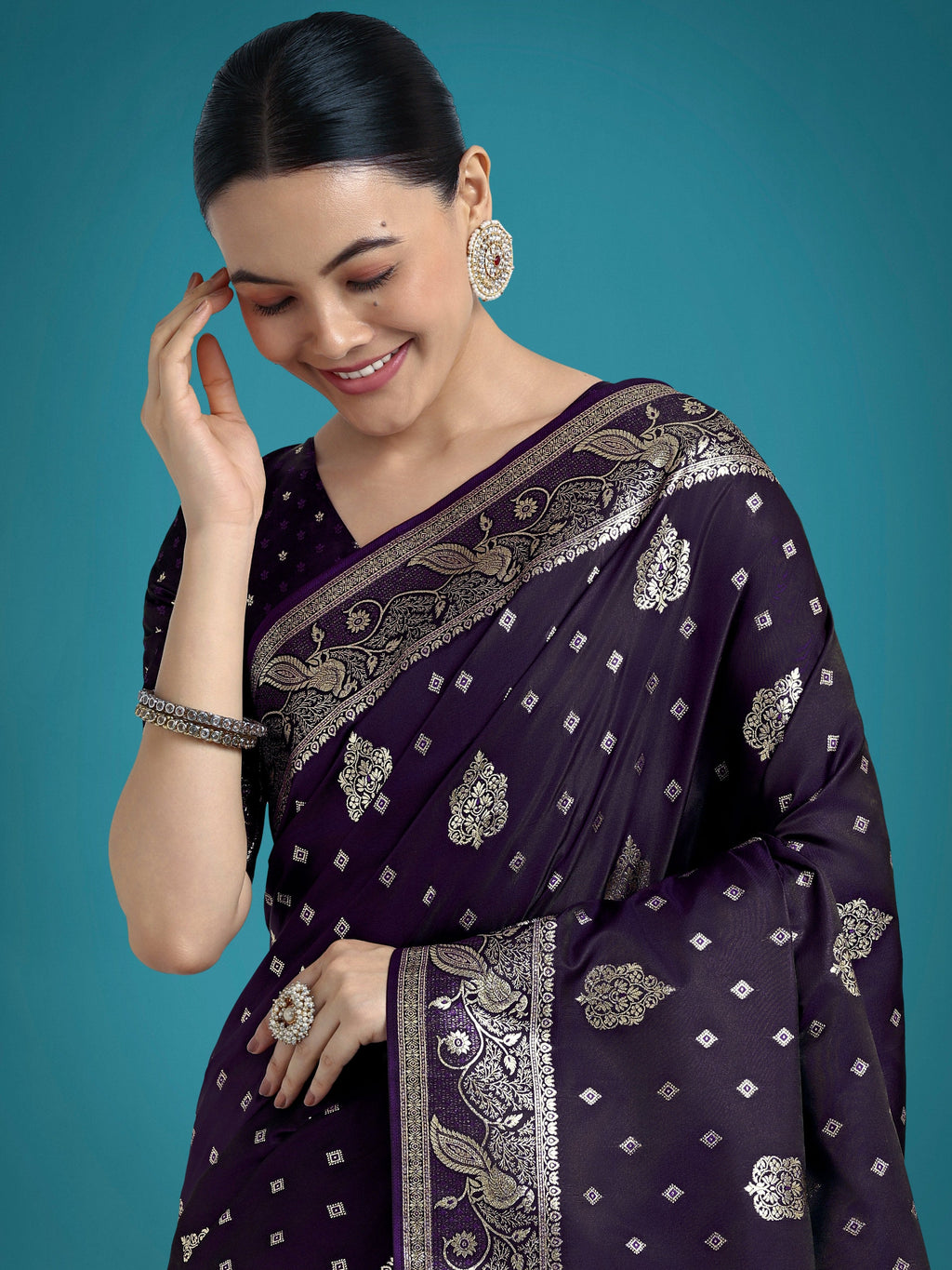 Traditional Purple Zari Woven Banarasi Satin Silk Saree