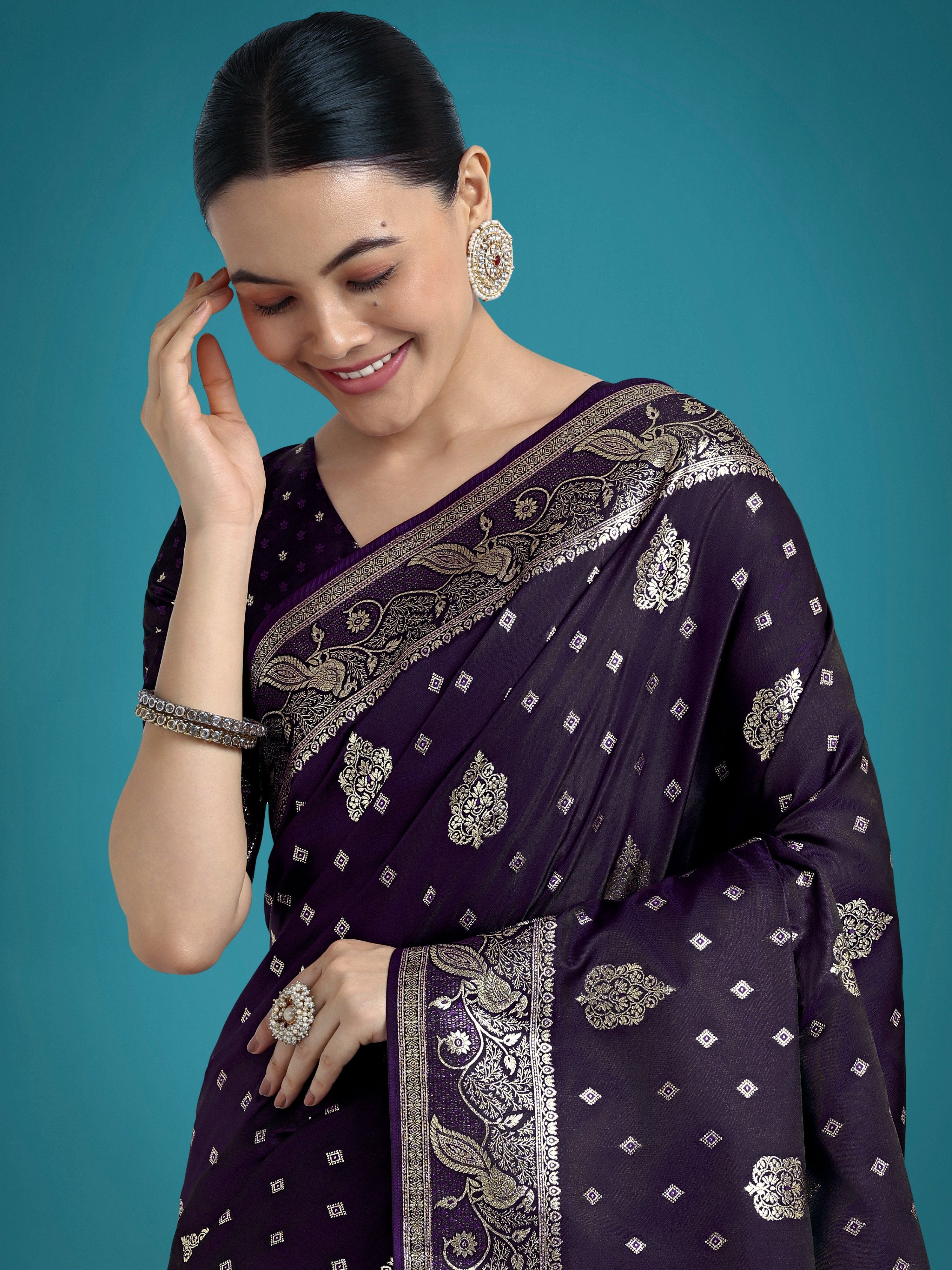 Traditional Purple Zari Woven Banarasi Satin Silk Saree