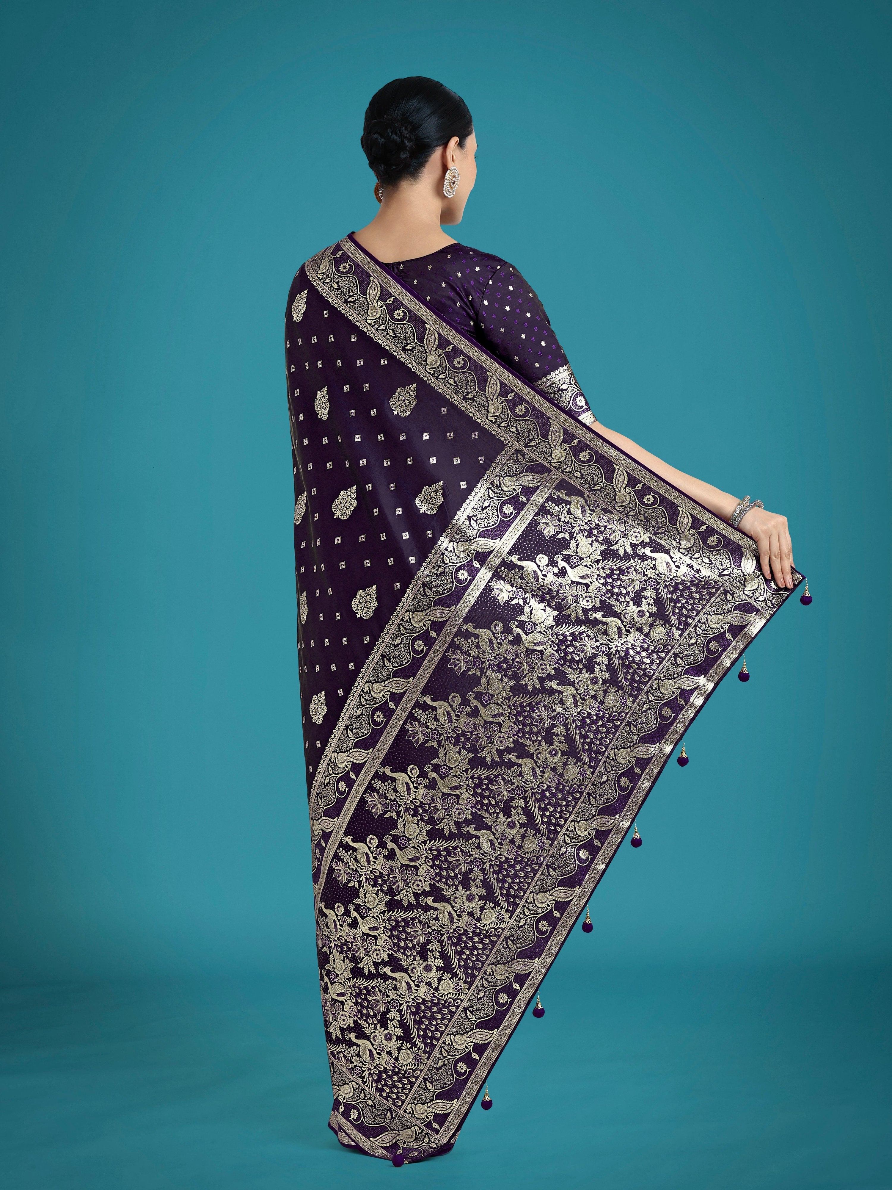 Traditional Purple Zari Woven Banarasi Satin Silk Saree