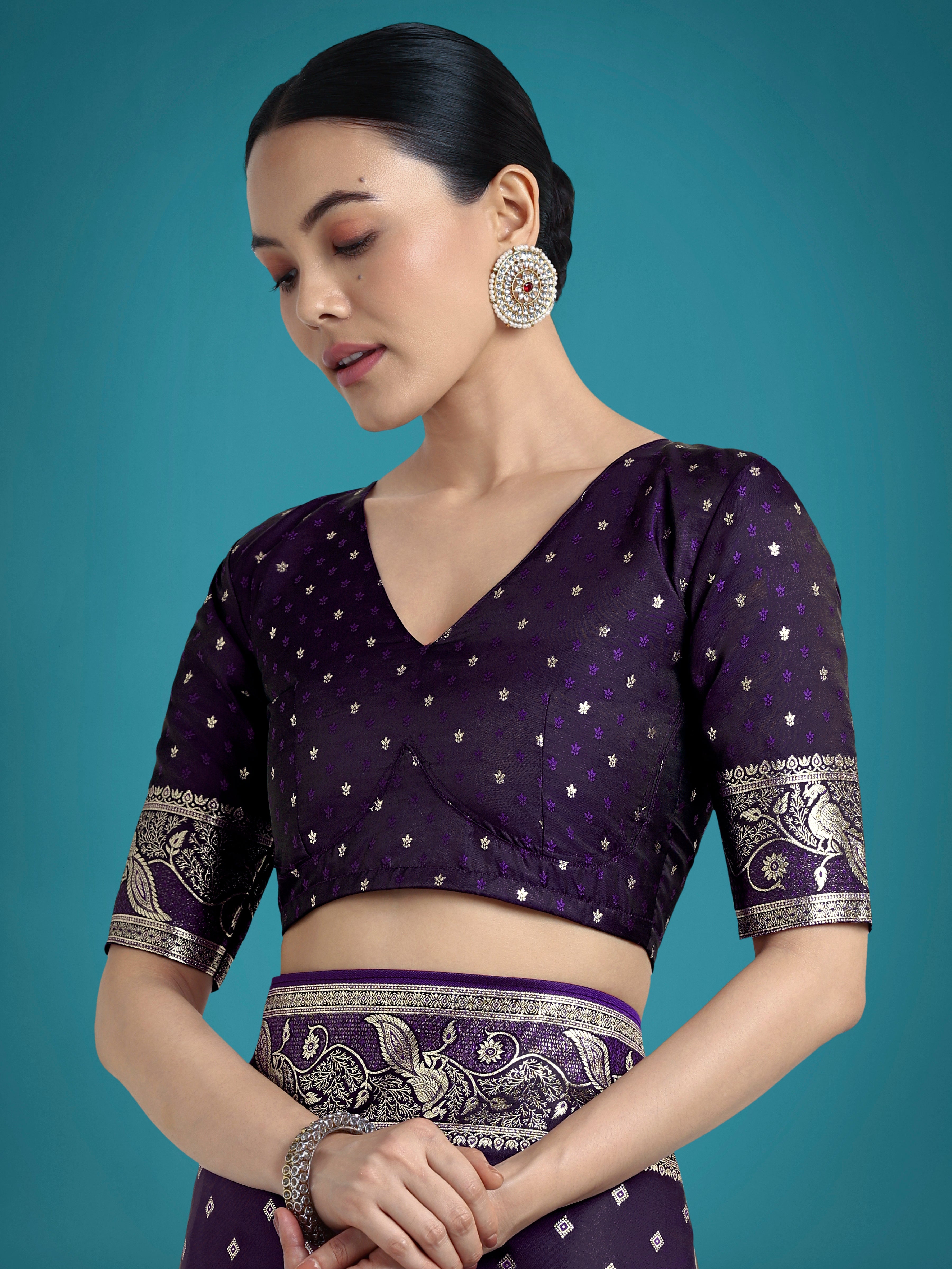 Traditional Purple Zari Woven Banarasi Satin Silk Saree