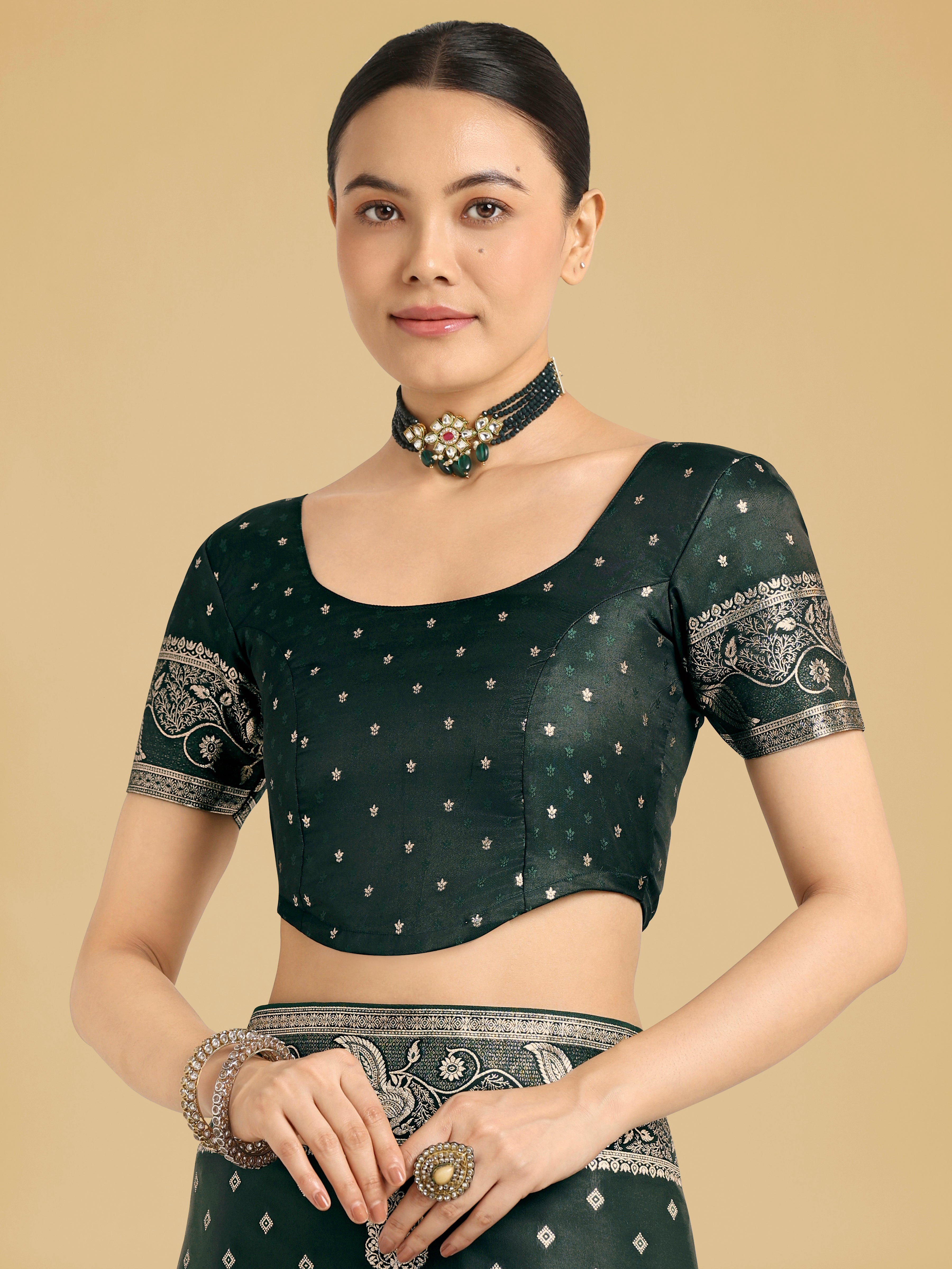 Traditional Dark Green Banarasi Satin Silk Saree with Zari Weave