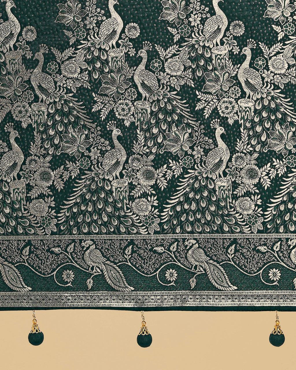 Traditional Dark Green Banarasi Satin Silk Saree with Zari Weave