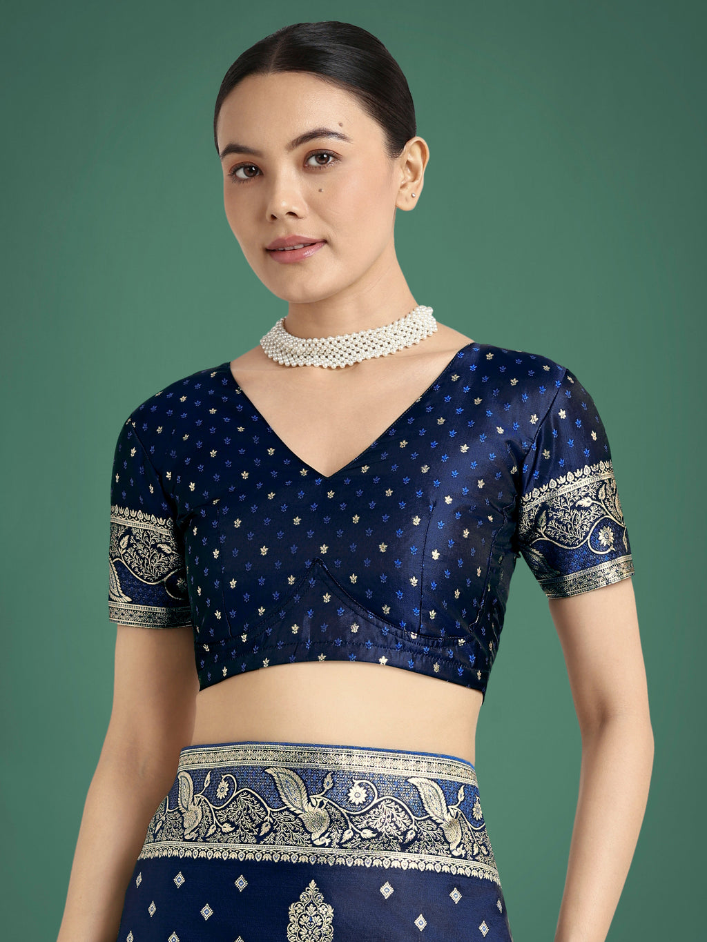 Traditional Dark Blue Banarasi Satin Silk Saree with Zari Weave