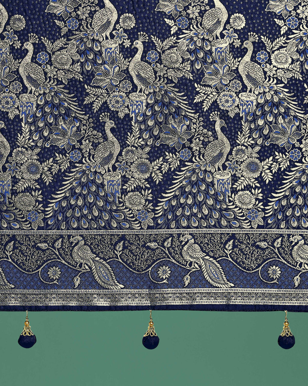 Traditional Dark Blue Banarasi Satin Silk Saree with Zari Weave