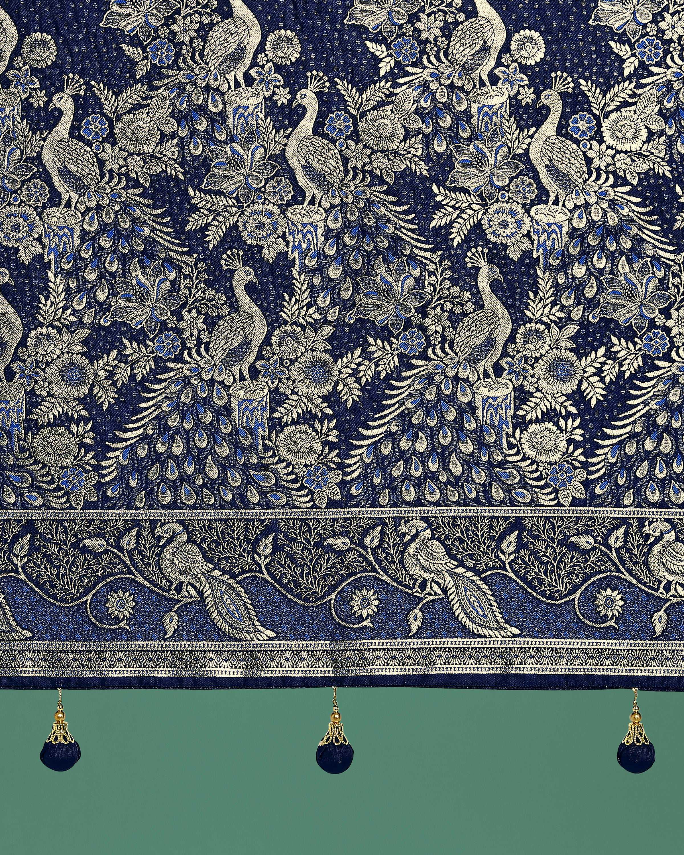 Traditional Dark Blue Banarasi Satin Silk Saree with Zari Weave