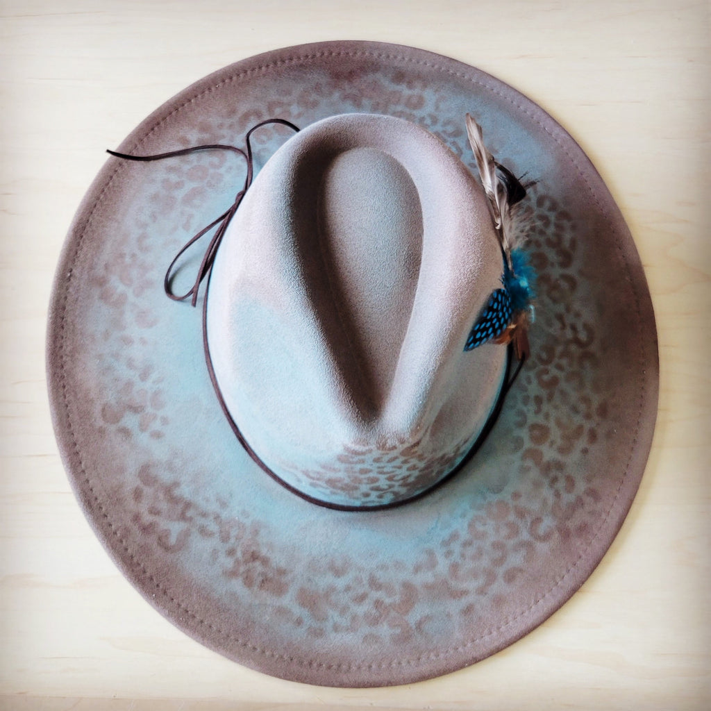 Hand-Painted Leopard Print Boho Western Cowgirl Hat Turquoise - Image 6