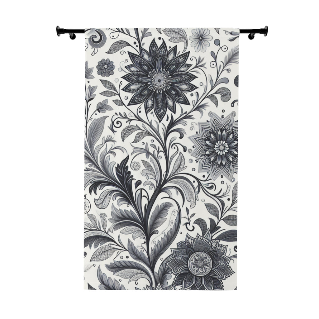 Black and White Floral Window Curtains, Elegant Bedroom Drapes