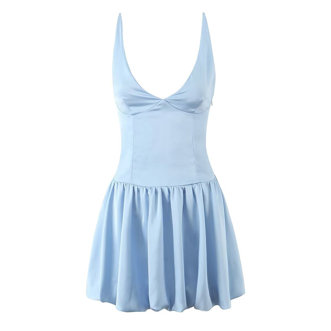 Deep V-Neck Ruched Lace-Up Mini Dress Slim Fit Backless Dress