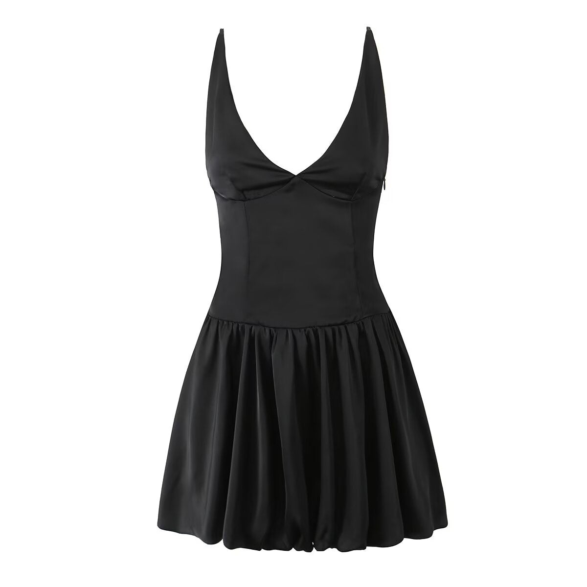 Deep V-Neck Ruched Lace-Up Mini Dress Slim Fit Backless Dress