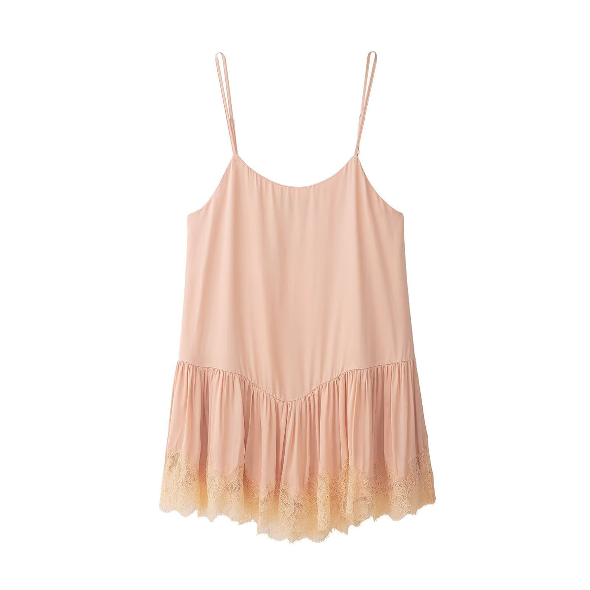Women Clothing Summer Lace Stitching Silk Satin Textured Dress