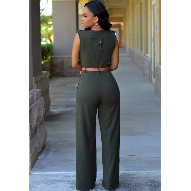 Modern Sleeveless V-Neck Wide-Leg Jumpsuit for Women