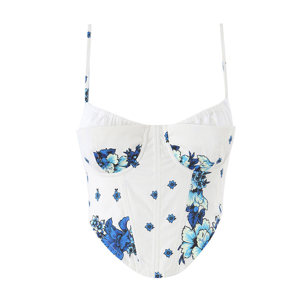 Women Clothing Summer Blue White Porcelain Positioning Printing Top Blue White Porcelain Positioning Printing Trousers