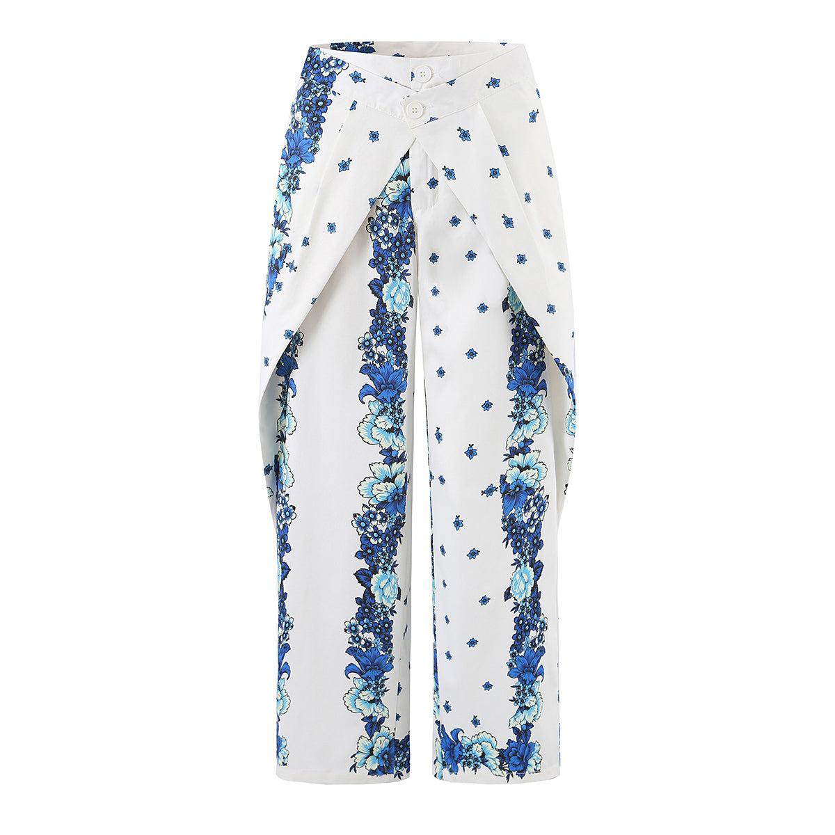 Women Clothing Summer Blue White Porcelain Positioning Printing Top Blue White Porcelain Positioning Printing Trousers