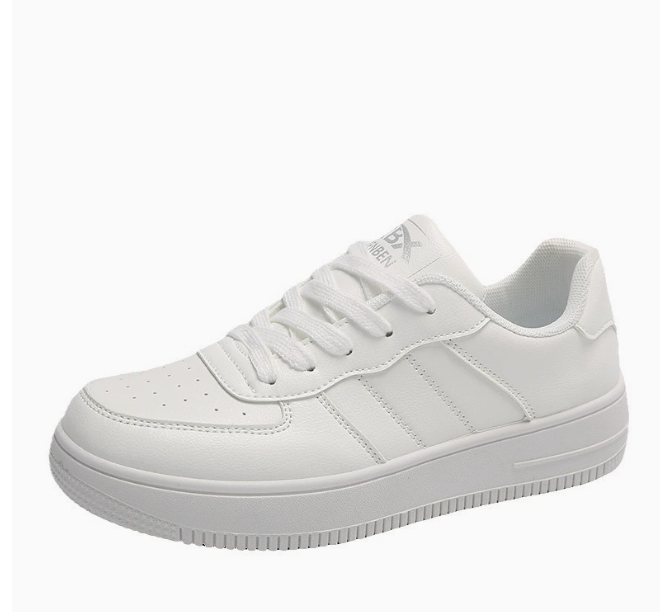 White Platform Lace-Up Round Toe Casual Chunky Sneakers