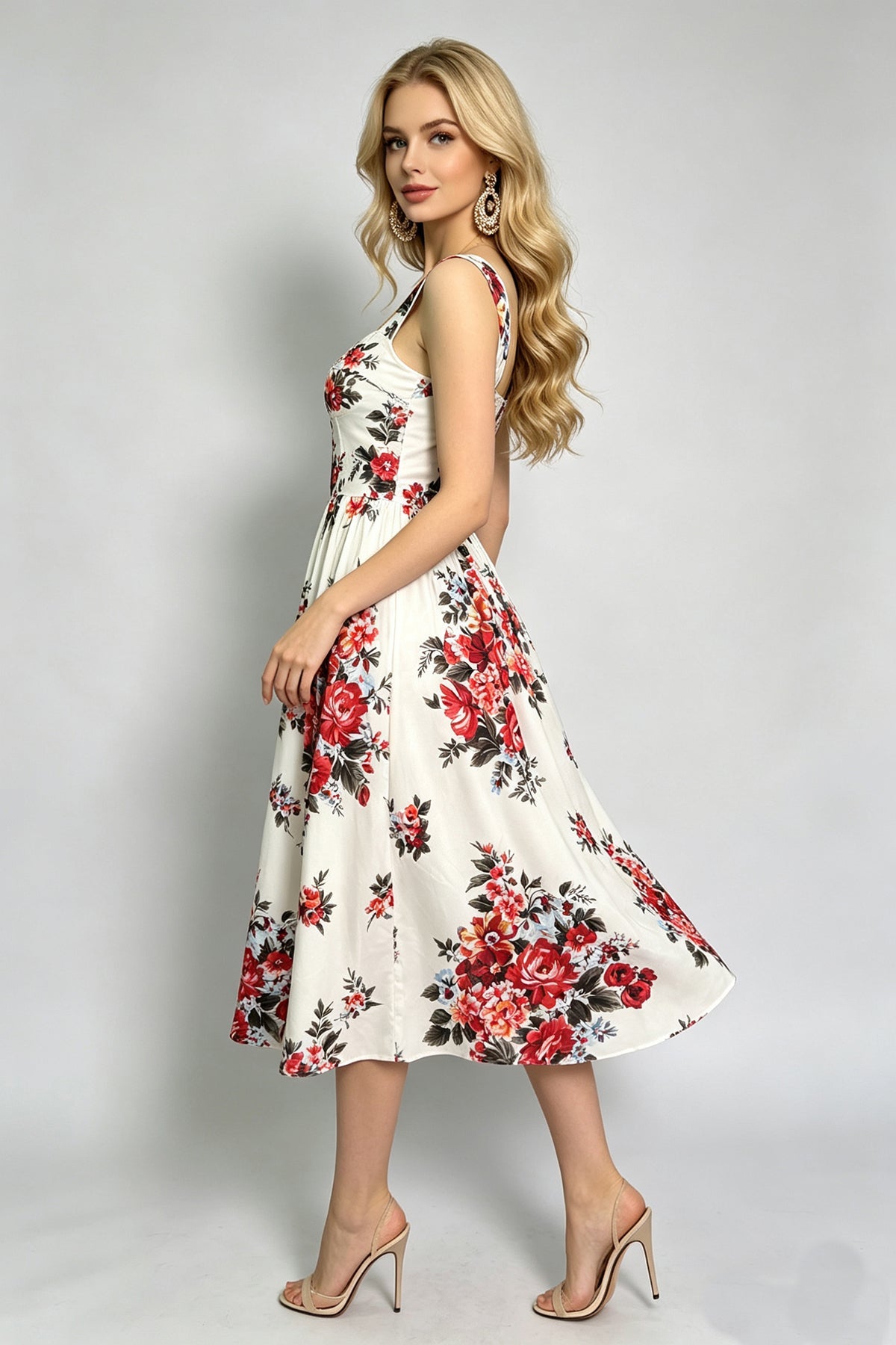 Women Summer Sleeveless Printed A Line Dress