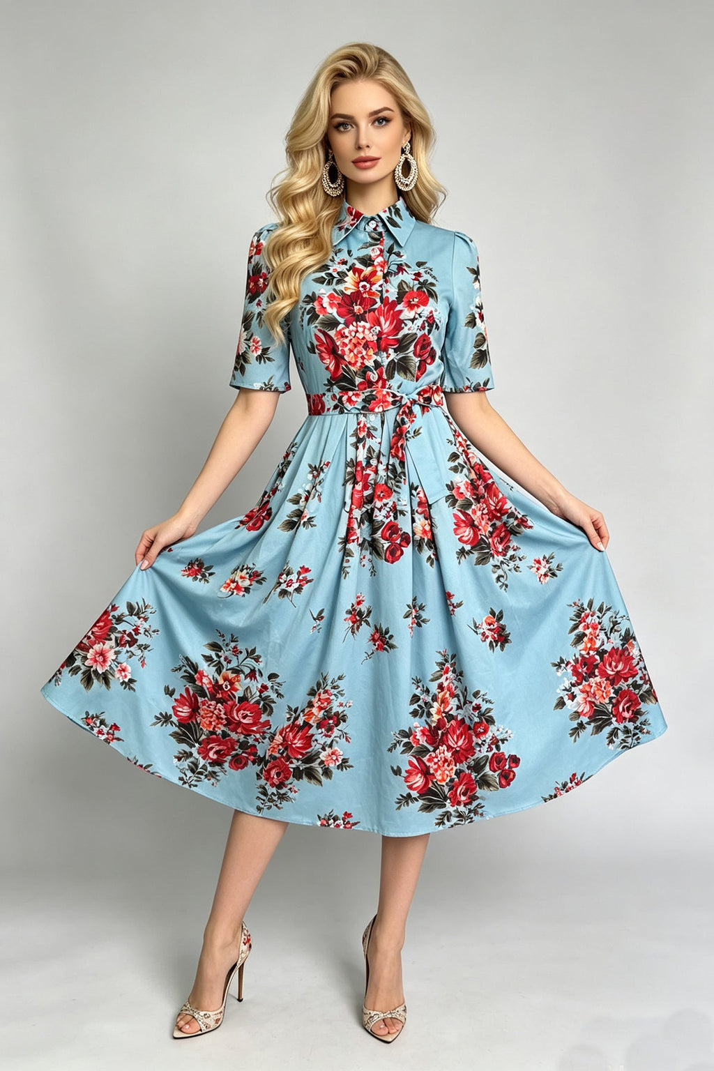 Women Summer Printed ShirtA Line Dress