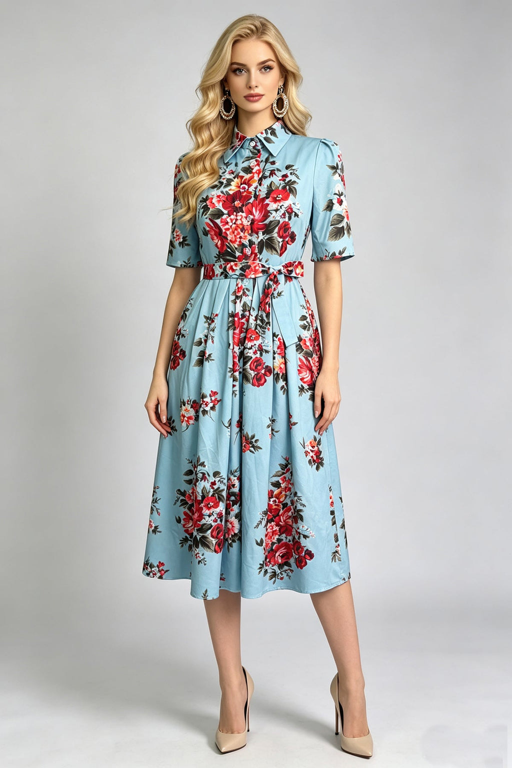 Women Summer Printed ShirtA Line Dress