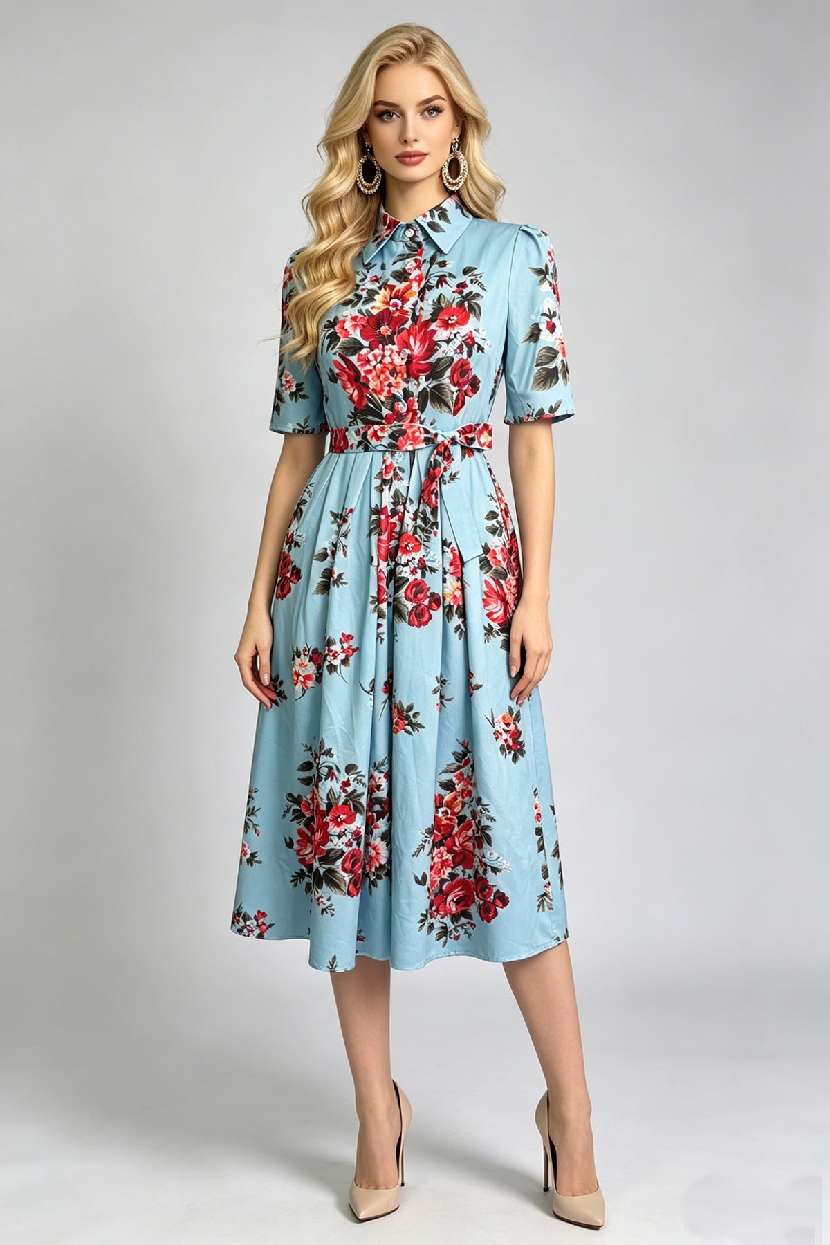 Women Summer Printed ShirtA Line Dress
