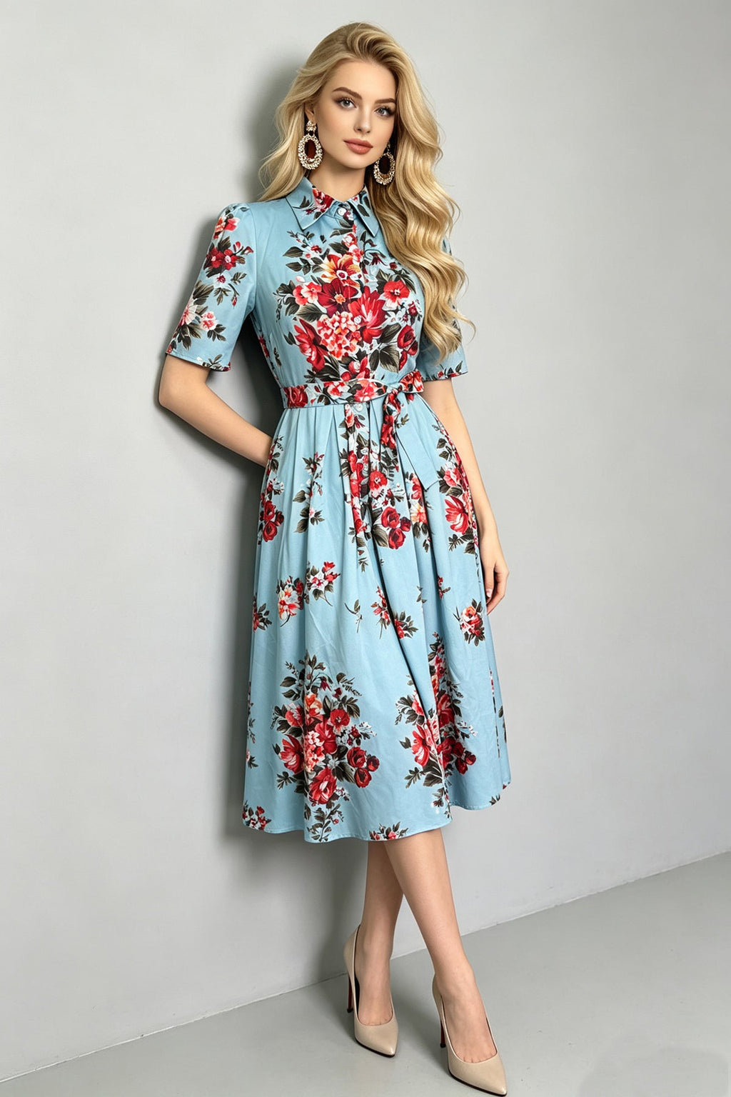Women Summer Printed ShirtA Line Dress