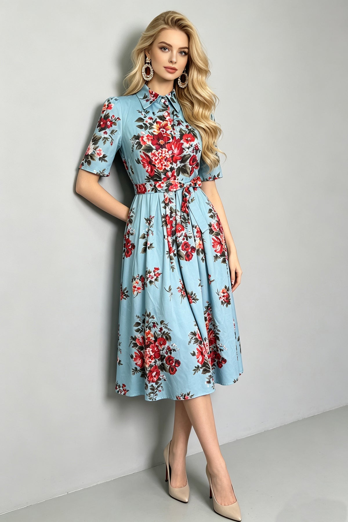 Women Summer Printed ShirtA Line Dress