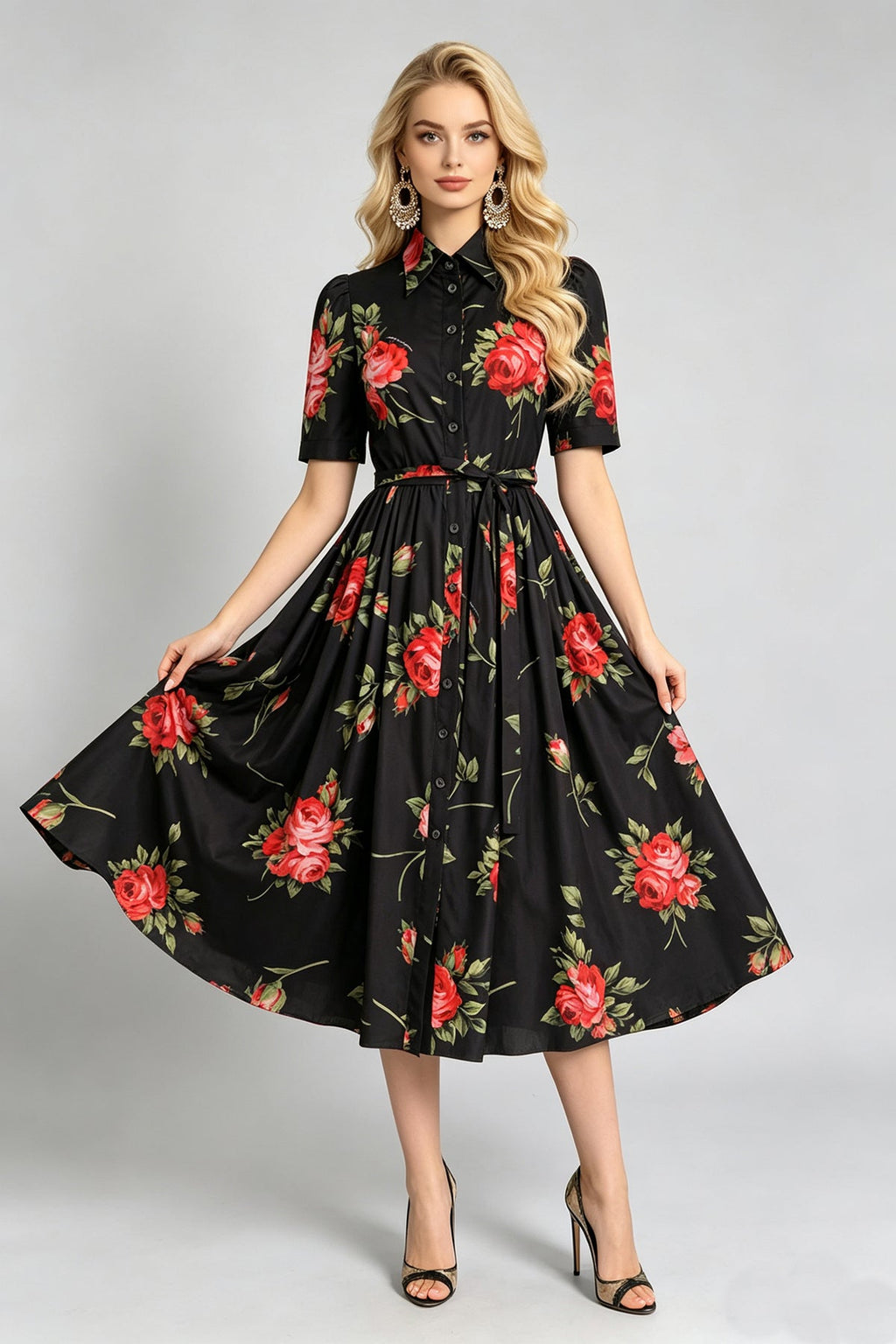 Women Summer Printed ShirtA Line Dress