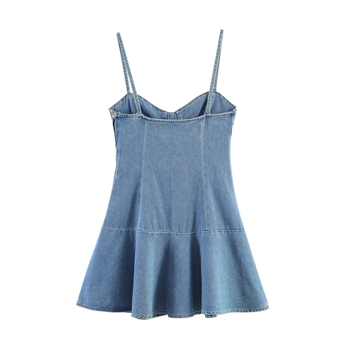 Tube Top Cinched Waist Denim Mini Strap Dress