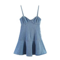 Tube Top Cinched Waist Denim Mini Strap Dress