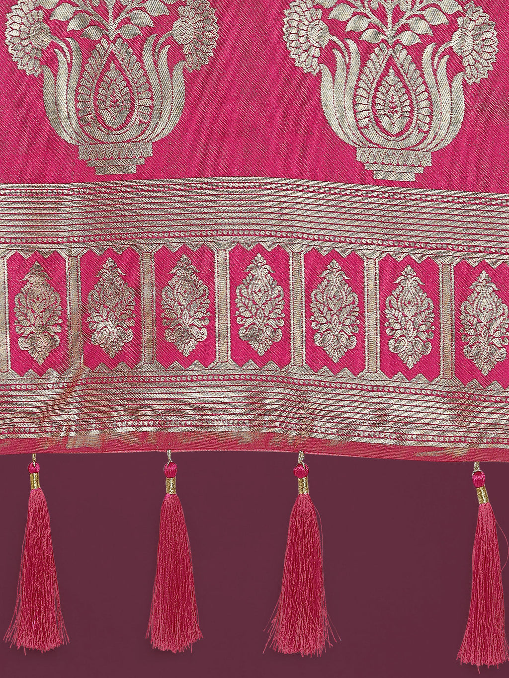 Rani Pink and Gold Soft Banarasi Satin Silk Saree with Blouse Piece