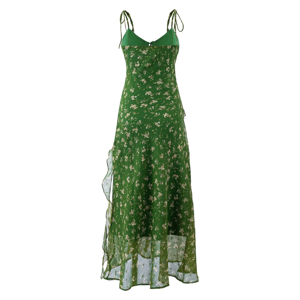 Summer Vintage Fresh Gentle Ruffled Floral Dress Slim Fit Figure Flattering Cami Dress