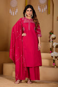 Ranipink Viscose Mango Silk kurta set with intricate multi-thread embroidery and hand-work detailing