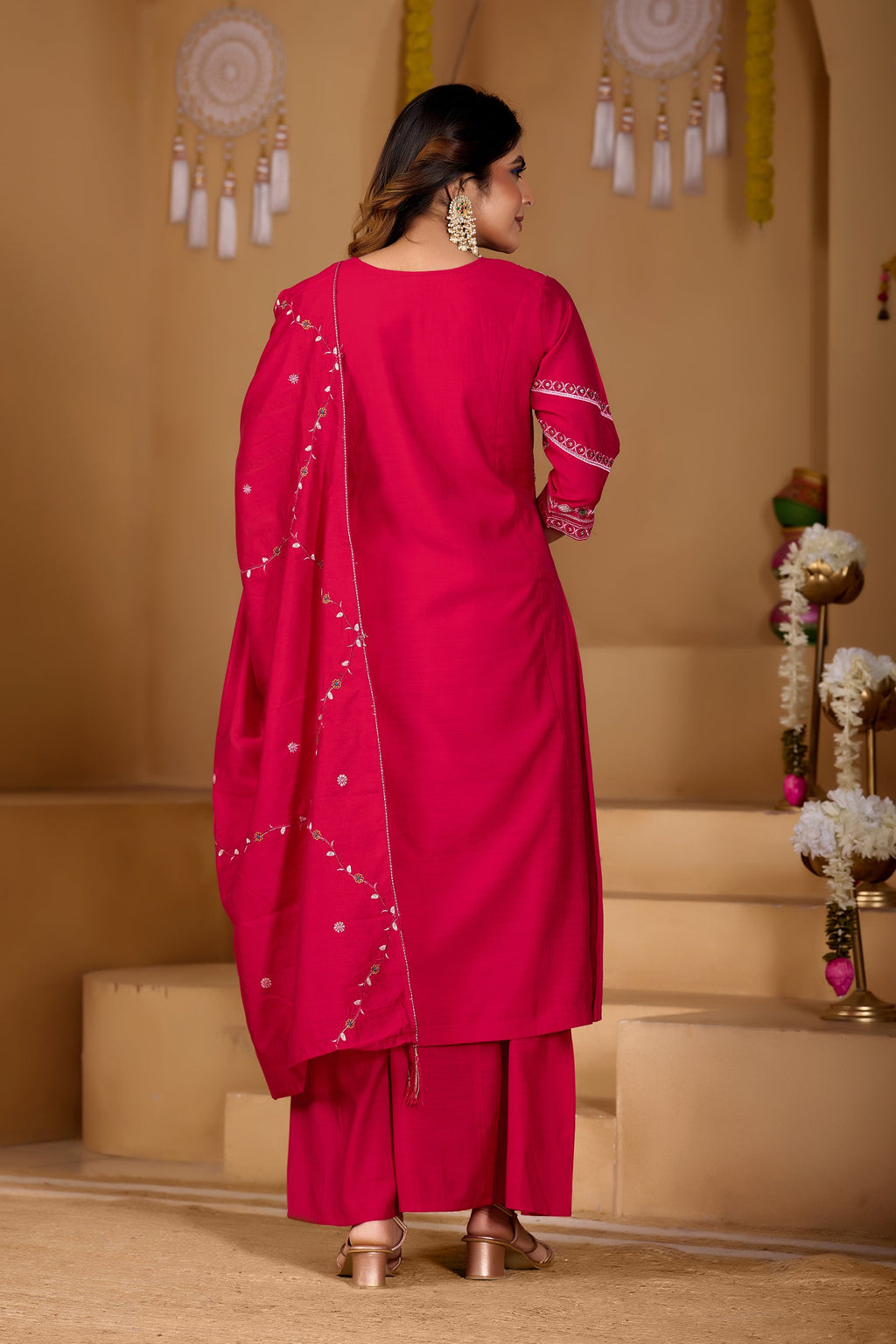 Ranipink Viscose Mango Silk Kurta Palazzo Set with Hand Embroidery