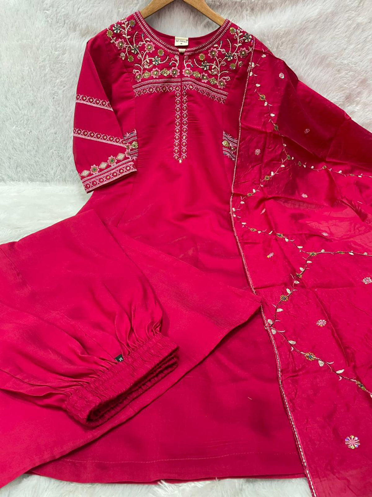 Ranipink Viscose Mango Silk Kurta Palazzo Set with Hand Embroidery