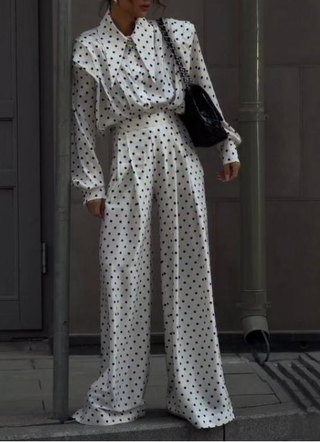 Women Clothing Summer Elegant Polka Dot Printed Top Polka Dot Printed Trousers