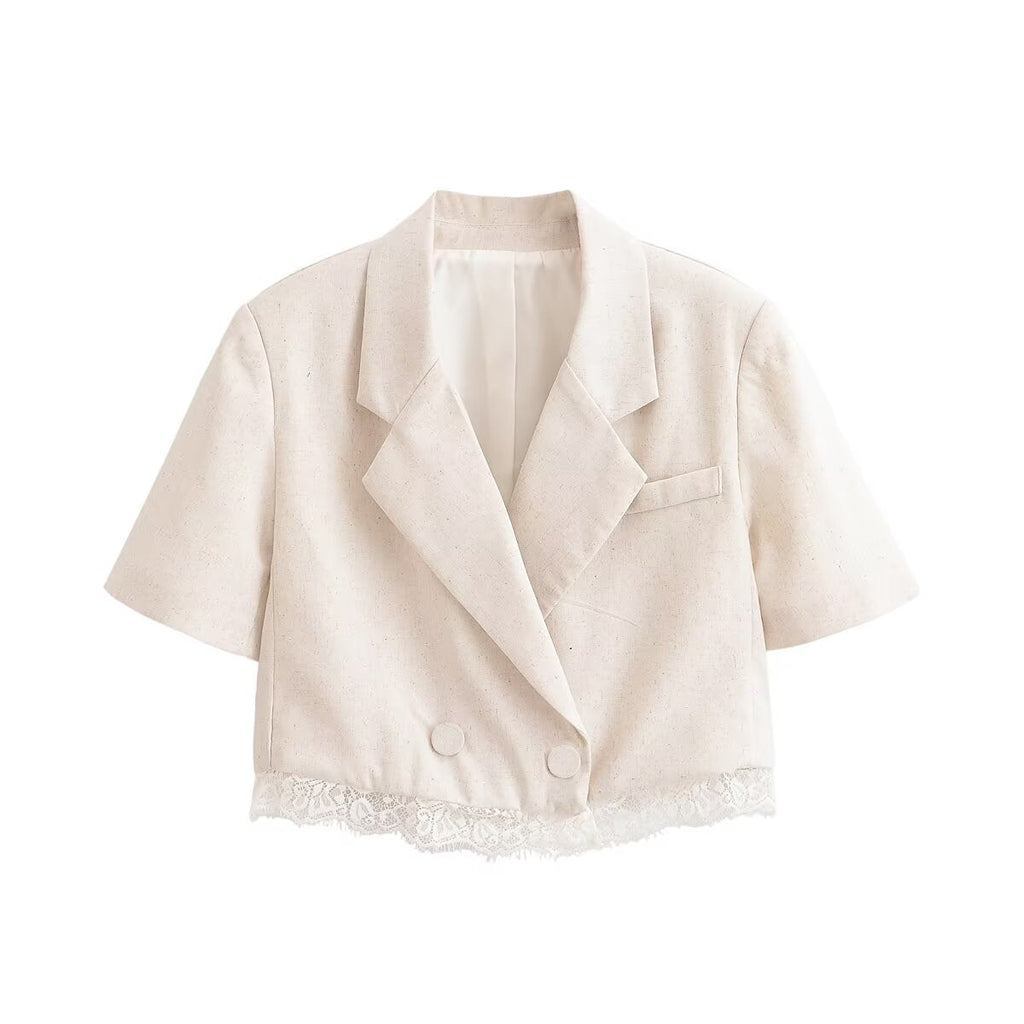 Women Clothing Lace Short Blazer Lace Pleated Casual Shorts