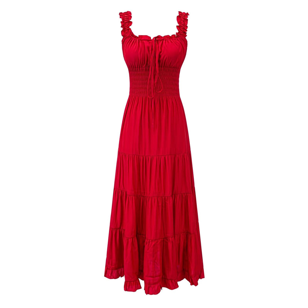 Fairy Dress Seaside Wear Tight Waist Strap Dress Women Summer Beautiful Square Collar Slimming Umbrella Swing Dress