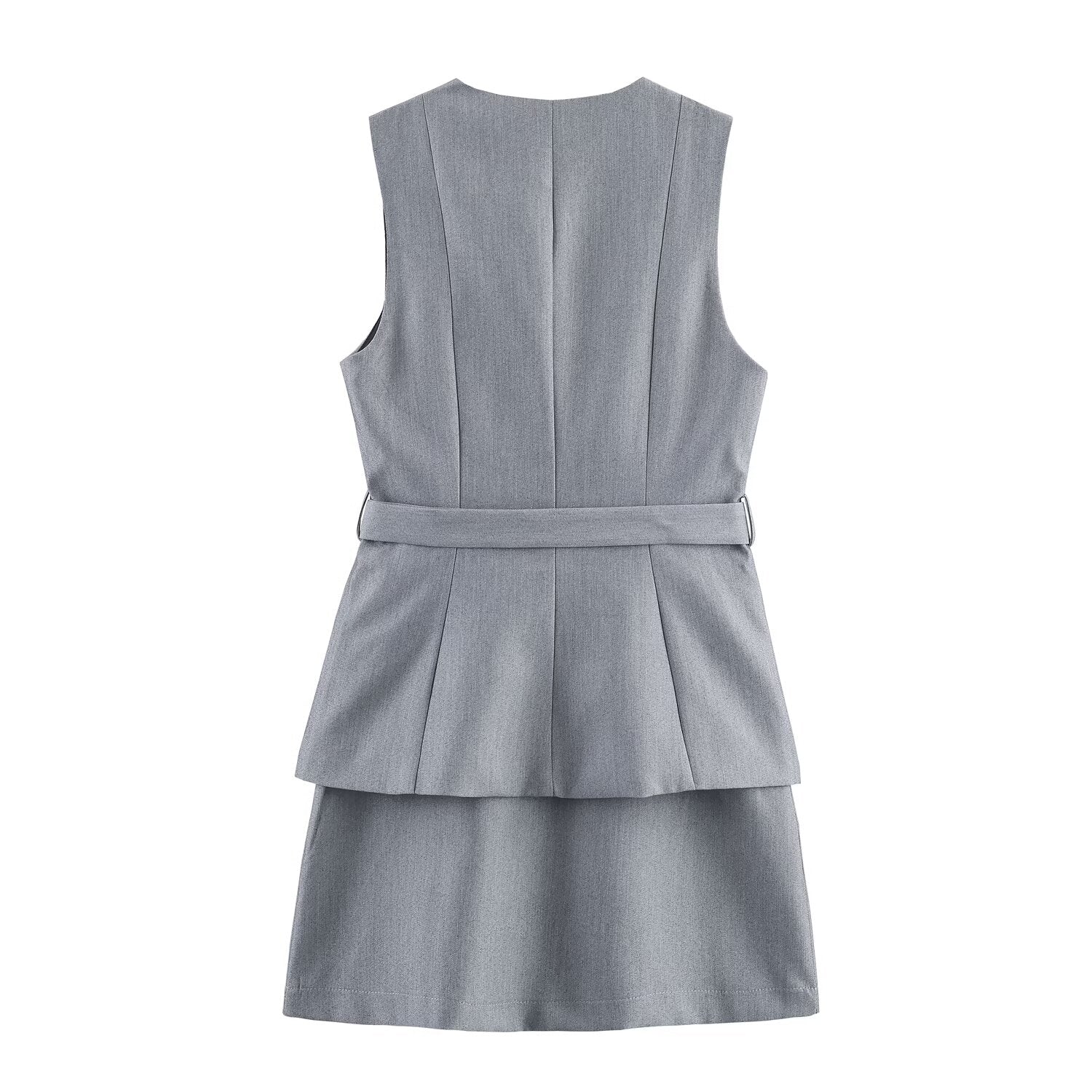 Fall Simple with Belt False Two Piece Set Crepe Dress