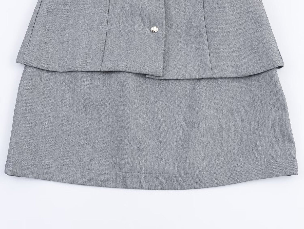 Fall Simple with Belt False Two Piece Set Crepe Dress