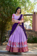 Lavender Cotton Silk Lehenga Choli with Thread Embroidery
