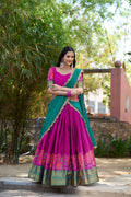 Pink cotton silk lehenga choli with detailed thread embroidery and matching dupatta