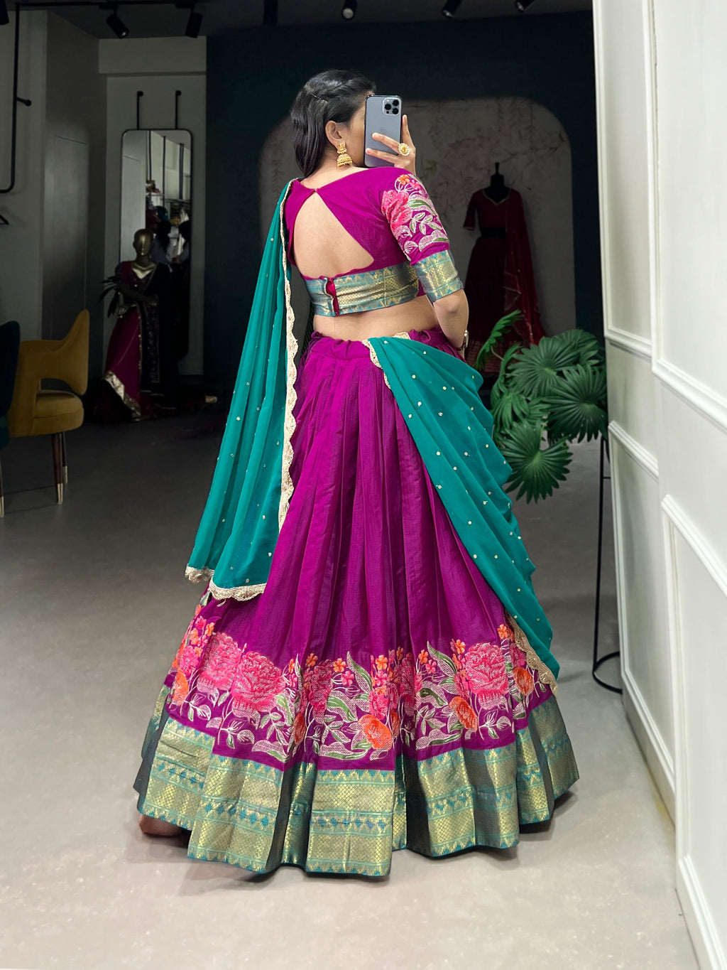Pink Cotton Silk Lehenga Choli with Intricate Thread Embroidery