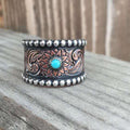 Two-tone Vintage Embossed Turquoise Copper Ring
