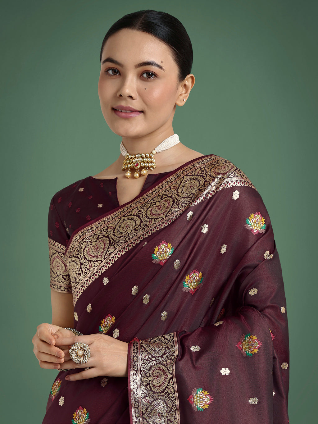 Maroon Soft Banarasi Zari Woven Satin Silk Saree with Blouse