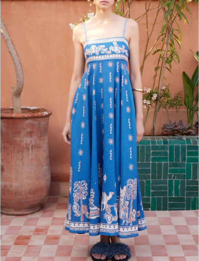 Sexy Strap Graffiti Polyester Printed Large Swing Dress Women
