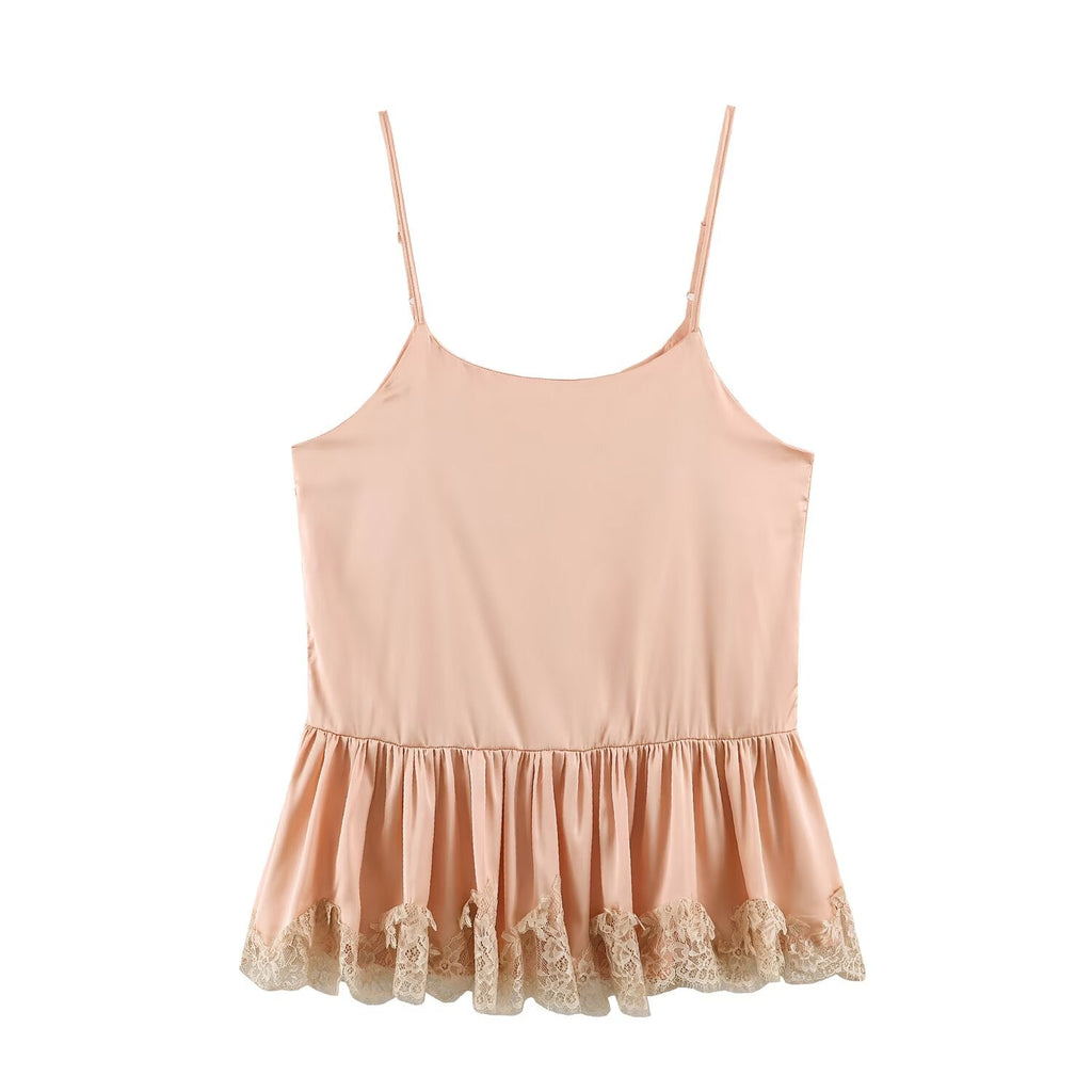 Women Clothing Summer Lace Silk Satin Texture Underwear Strap Dress