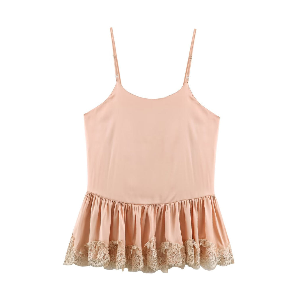 Women Clothing Summer Lace Silk Satin Texture Underwear Strap Dress