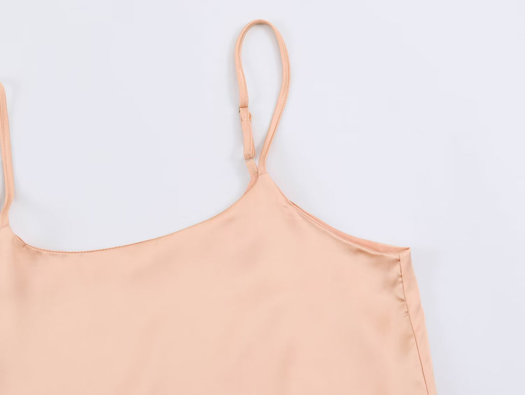 Women Clothing Summer Lace Silk Satin Texture Underwear Strap Dress